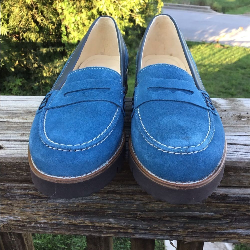 Girotti Blue Suede Penny Loafers Size 39 - Picture 8 of 13